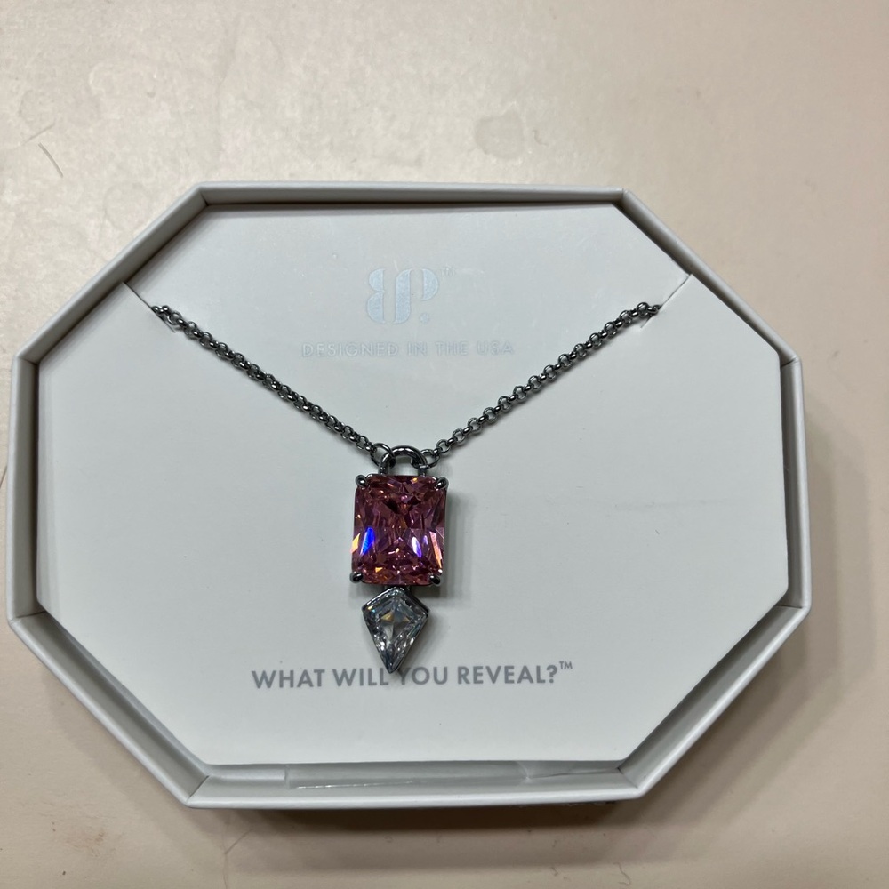 NIB Bomb Party Rose Quartz Cubic Zirconia Necklace